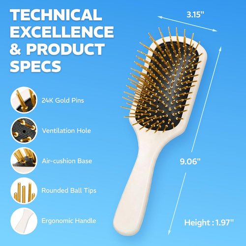 24K Gold Plated Gua Sha Hairbrush - Anti-Static Scalp Massager & Detangler for All Hair Types