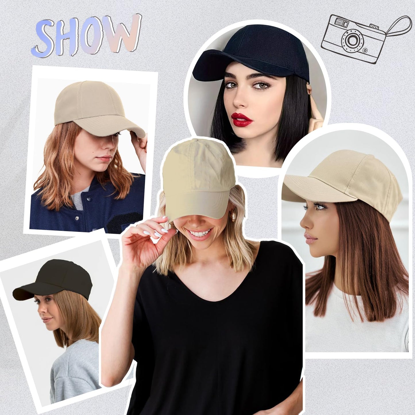 FORCUTEU Baseball Cap with Hair Extensions Short Straight Bob Hairstyle Hat Wigs for Women Caps with Hair Attached Adjustable Baseball Cap Wig for Daily Use