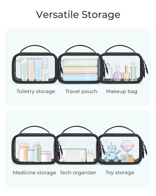 BAGSMART Clear Makeup Bag - TSA Approved Toiletry Bag with Handle Large Opening, Water-Resistant Durable PVC Clear Toiletry Bags for Traveling Travel Essentials (Pink)