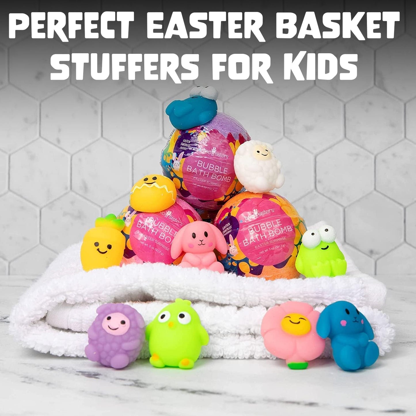 Easter Bath Bombs for Kids with Surprise Toys Inside (6 Pack) - Easter Basket Stuffers for Boys and Girls - Large Spring Bubble Bomb, USA Made, Incredible Fragrances & Colors by Two Sisters