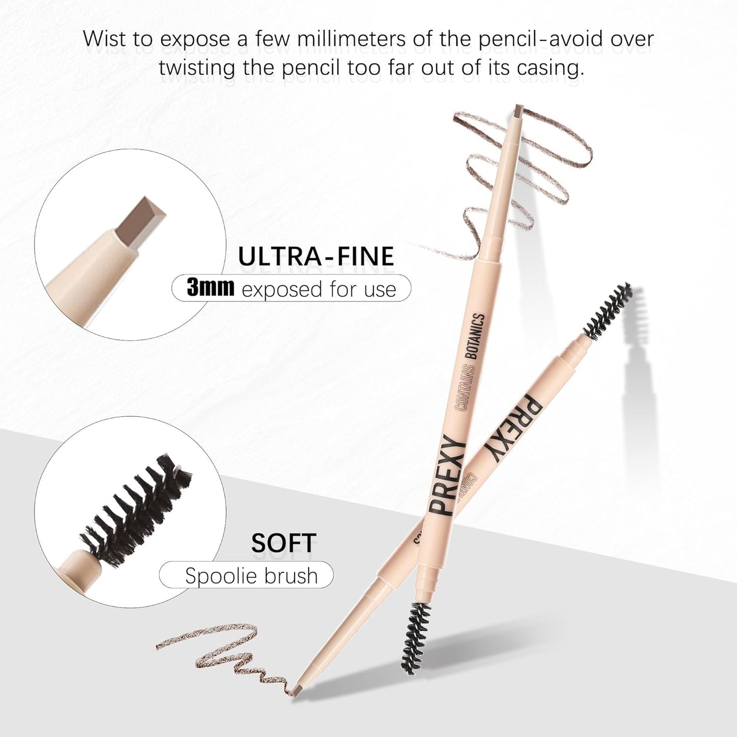 Skiennix Eyebrow Pencil - Waterproof Medium Brown with Dual-Sided Brush | Organic Ingredients