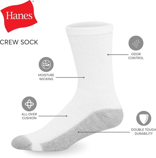 Hanes Men's Double Tough Socks - Moisture-Wicking Crew & Ankle Socks | Black & White Multi-Pack