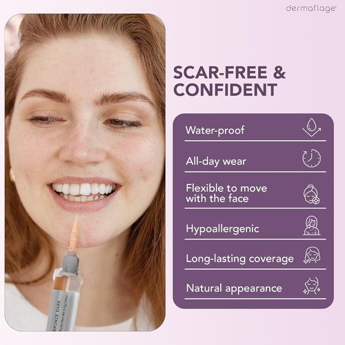 Dermaflage Scar Filler Kit - Waterproof Concealer for Deep Scars & Wrinkles - Bronze Dark, 1 Month Supply