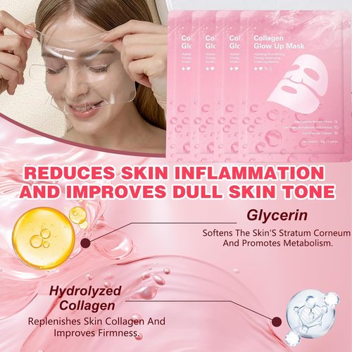 Bio Collagen Face Mask - Hydrating Korean Sheet Mask for Firm Skin | 4 Pcs for Glass-Like Glow