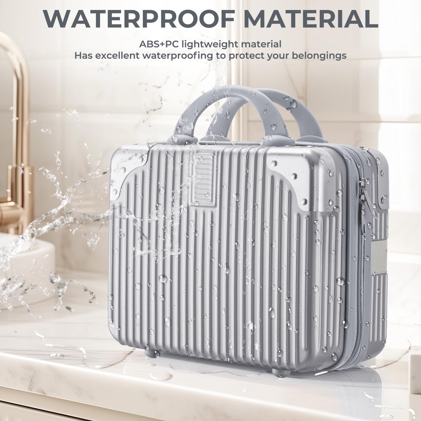 Noverlife 12 Inch Hard Shell Cosmetic Case, Small Hard Case Makeup Travel Case with Elastic Band ABS Carrying Suitcase, Mini Carrying Makeup Suitcase Small Travel Hand Luggage Organizer - Silver