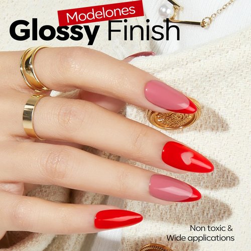 modelones Red Gel Nail Polish Nail Bright Ferrari Red Gel Polish Nails Soak Off LED Nail Art DIY Salon Manicure 15 ML