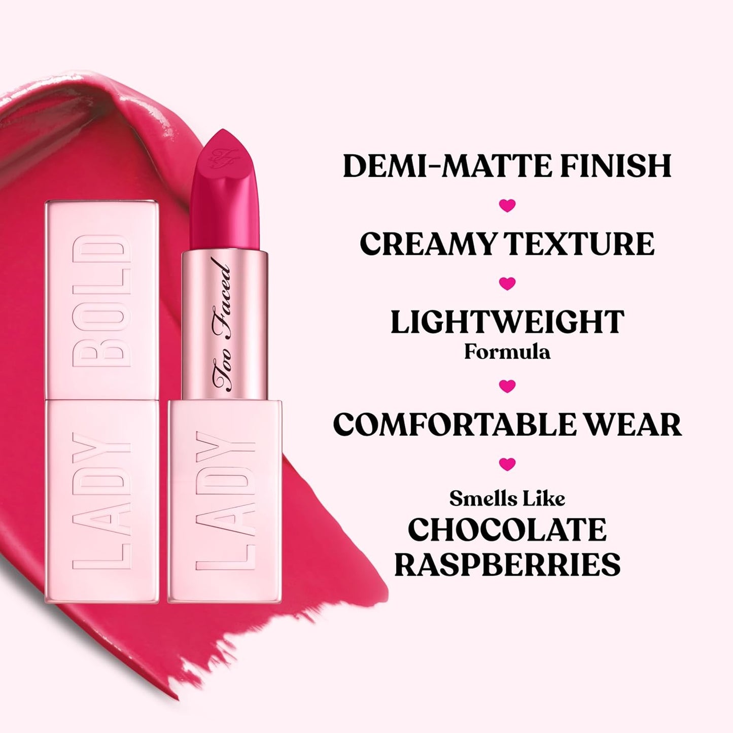 Too Faced Lady Bold Cream Lipstick - High-Impact Color, Lightweight & Vegan, 0.11 Ounce