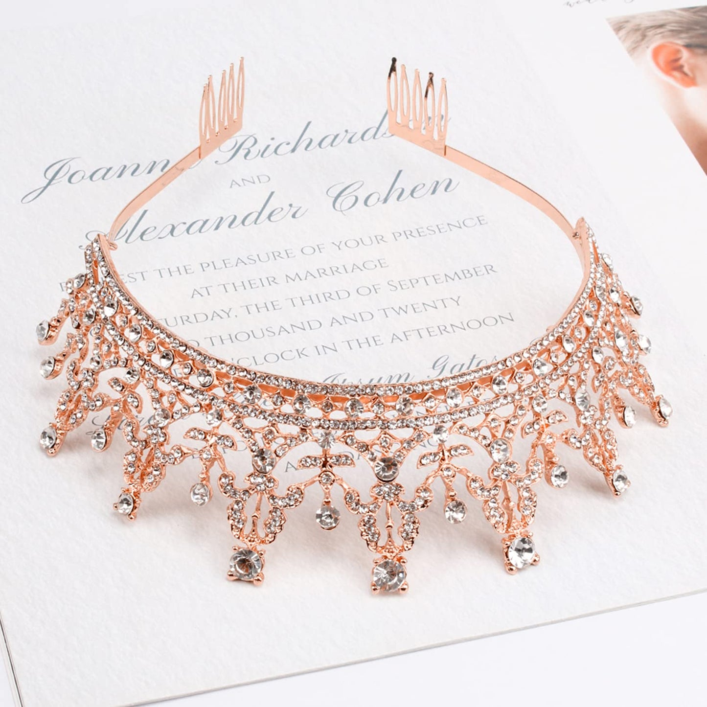 COCIDE Rose Gold Tiara and Crown for Women Birthday Headband for Girls Crystal Queen Hairpiece Bride Hair Accessories for Party Bridesmaids Wedding Halloween Costume Cosplay Christmas Gifts