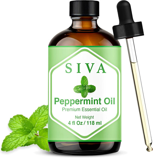 Siva Peppermint Essential Oil - 100% Natural Aromatherapy Oil - 4 Fl Oz for Diffuser, Skin Care & Massage