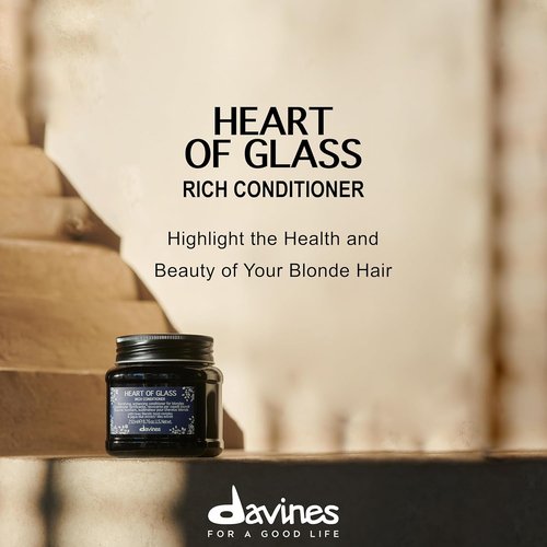 Davines Heart of Glass Rich Conditioner - Fortifying Treatment for Blonde & Silver Hair | Biacidic Bond Complex, Nourishing Jagua Blue Extract