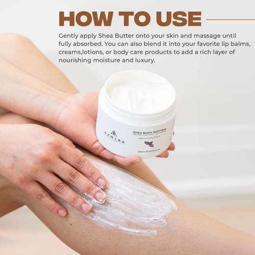AZMERA Handcrafted Whipped Shea Body Butter – Refreshing Mint & Eucalyptus Scented Moisturizer for Dry, Sensitive Skin, Argan Oil & Vitamin E – Vegan, Non-Greasy Skincare – 8.82 oz