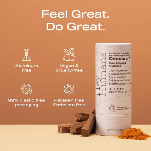 Hey Humans Deodorant - Aluminum-Free, Naturally Derived, All-Day Odor Control | Sandalwood Cypress Scent
