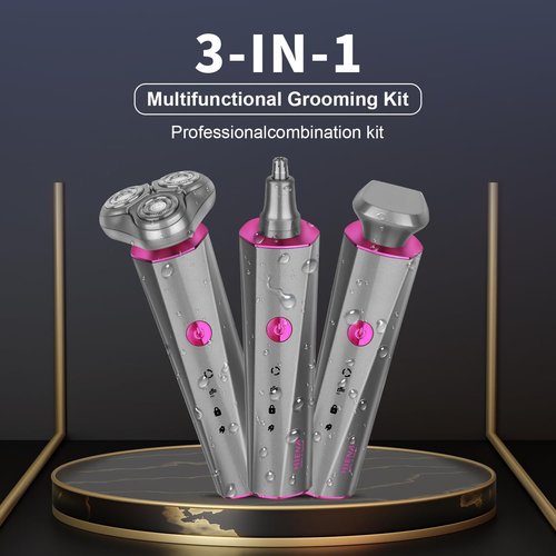 HIENA PRO Beard Trimmer - 3-in-1 Cordless Grooming Kit for Men | Rechargeable Facial, Ear & Nose Clippers