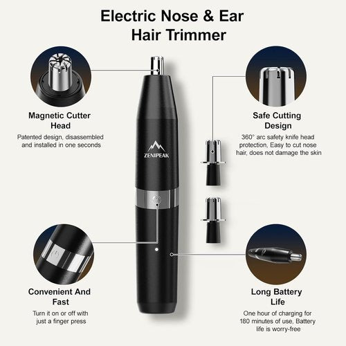 Professional Nose Hair Trimmer for Men & Women, USB-C Rechargeable Electric Ear & Nasal Clipper, Micro-Vacuum, Painless 8000 RPM, 3 Patented Magnetic Heads, Waterproof Travel Kit.