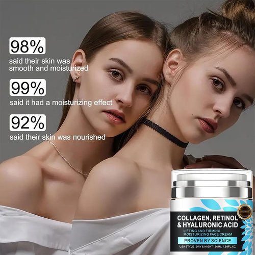 Regine Switzerland Retinol Face Moisturizer - Anti-Aging Collagen Cream with Hyaluronic Acid for All Skin Types