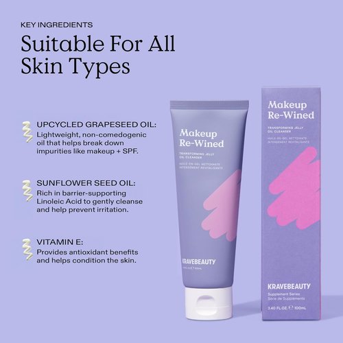 KraveBeauty Cleansing Oil - Transforming Jelly Makeup Remover with Sunflower & Grape Seed Oils | Fragrance-Free, 100 mL