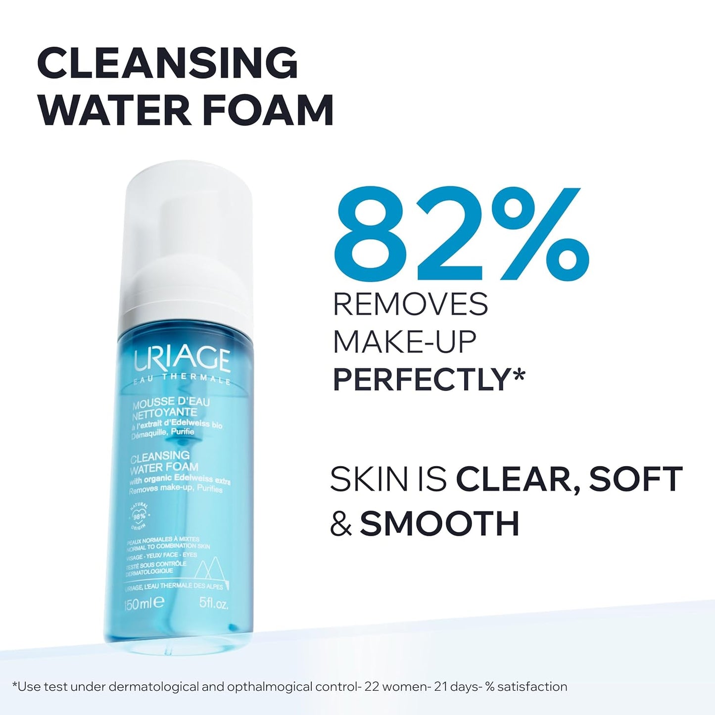 Uriage Face Cleanser - Ultra-Soft Airy Foam Makeup Remover with Edelweiss | Soap-Free, Floral Fragrance
