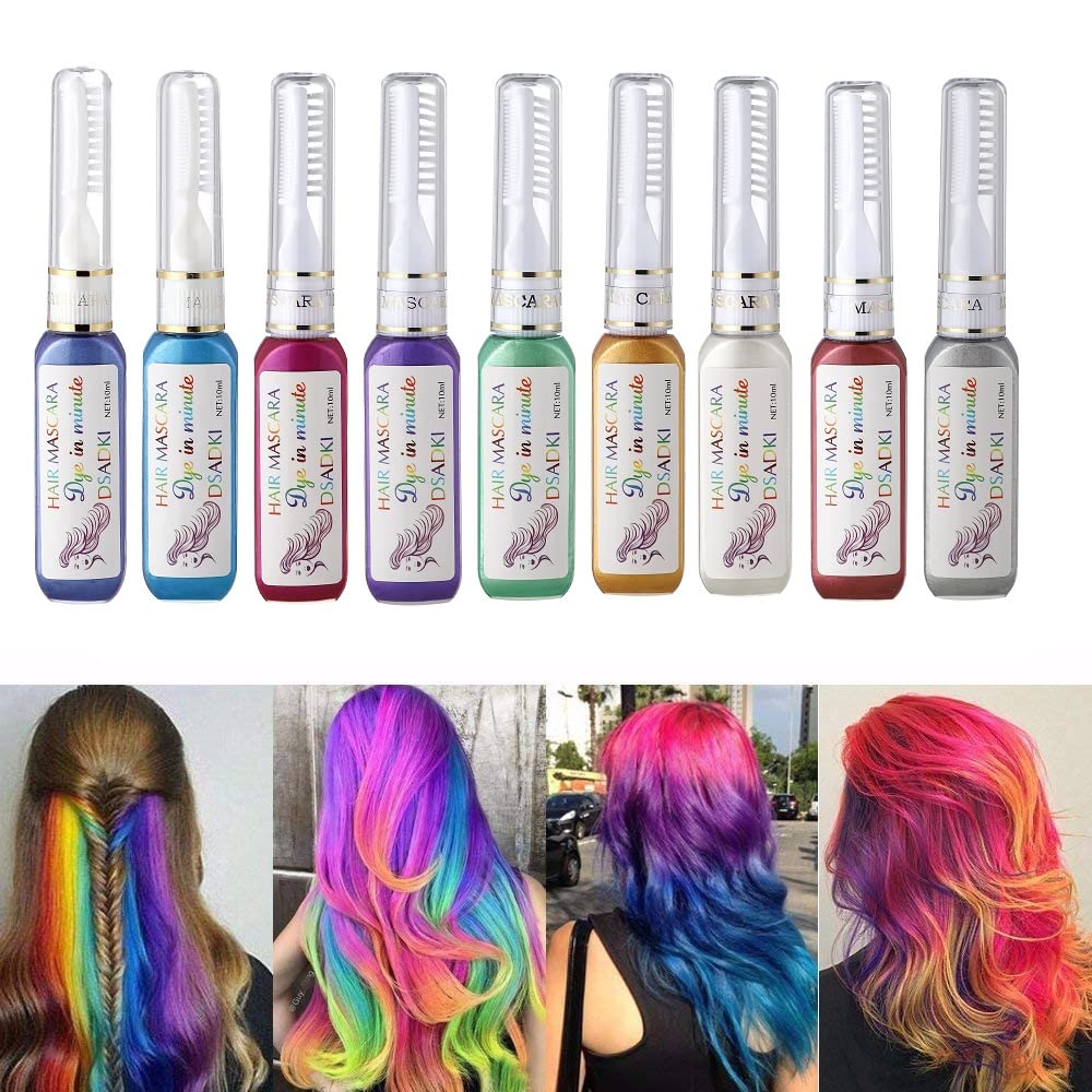 DSADKI Temporary Hair Color Mascara Washable Hair Dye Stick Non-toxic Instant Hair Chalk Dye for Girls Women (White+Silver gray)