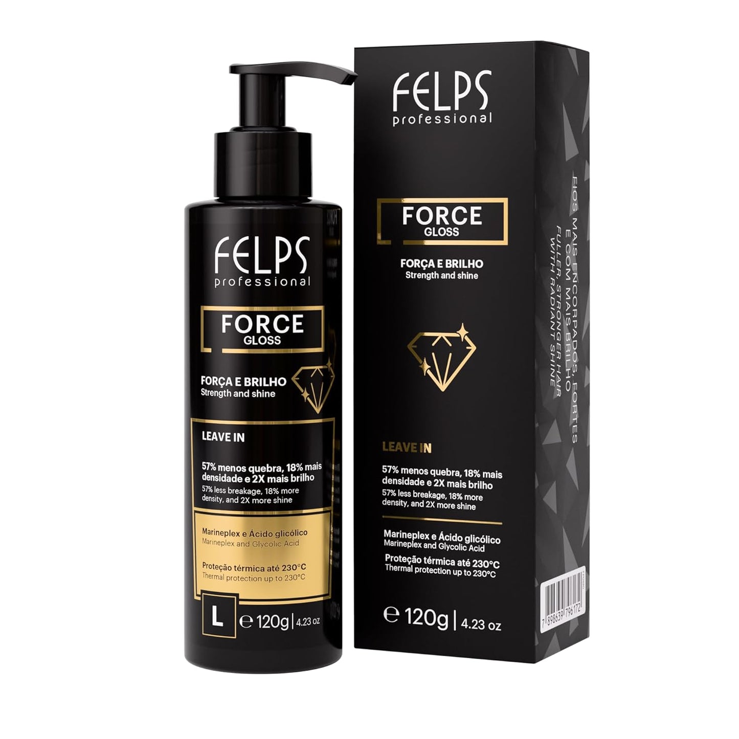 Felps Professional Force Gloss Leave-In Treatment - Marineplex & Glycolic Acid, 4.23 oz | Thermal Protection Up to 230°C for Stronger, Shinier Hair