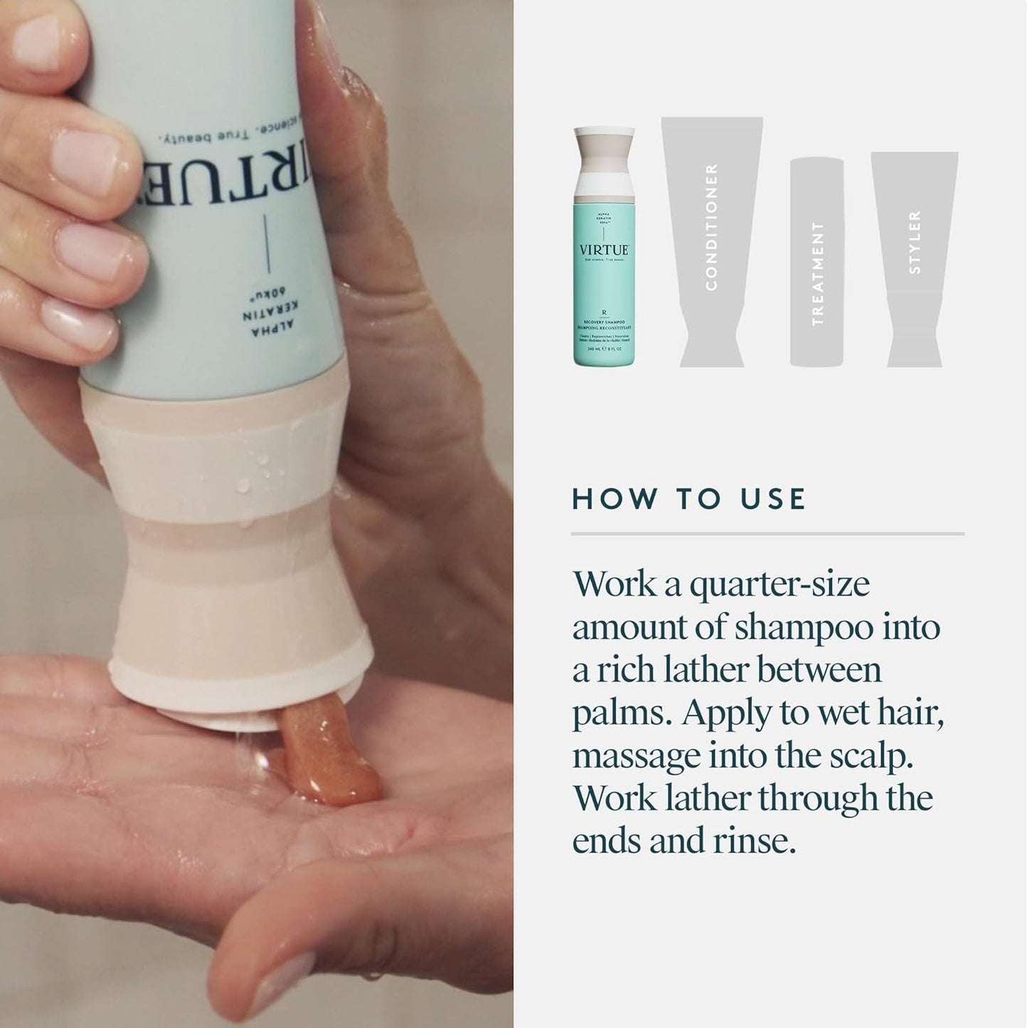 VIRTUE Recovery Shampoo - Sulfate-Free Formula with Keratin & Baobab Oil for Damaged Hair