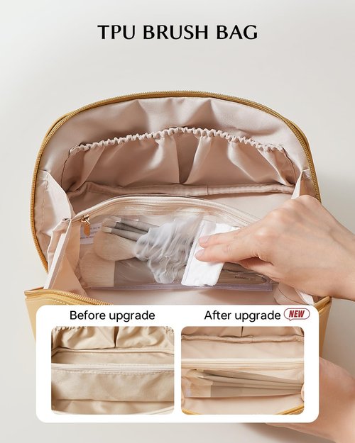 EACHY Travel Makeup Bag,Large Capacity Cosmetic Bags for Women,Portable Pouch Open Flat Toiletry Bag Make up Organizer with Divider and Handle