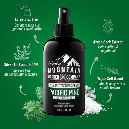 Rocky Mountain Barber Company Sea Salt Spray for Men - Volume, Texture & Light Hold - 8 oz