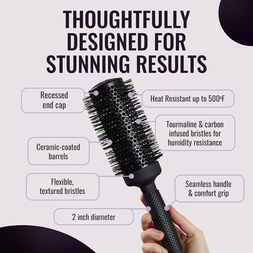 ERGO Ceramic Ionic Round Brush - Salon Quality Blow Drying Tool for Volumizing Hair - 2" Size