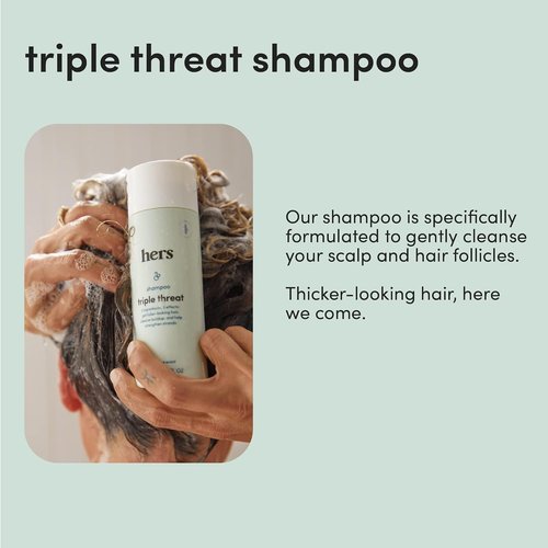 Hers Triple Threat Shampoo & Conditioner Set - Biotin & Pumpkin Seed Oil Formula - Thickens & Hydrates - Color-Safe, Vegan - 6.4 Fl Oz, 2 Count