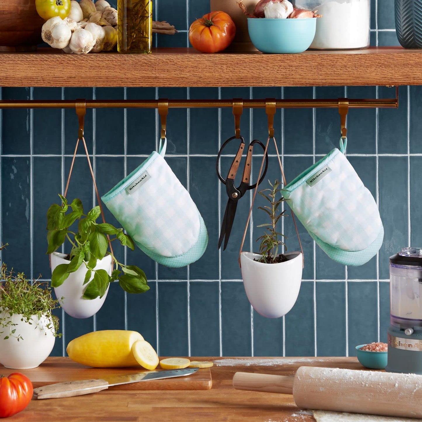 KitchenAid Gingham Mini Oven Mitt 2-Pack Set, Blue Velvet, 5.5"x8"