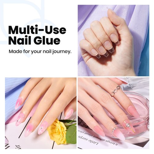 Beetles HEMA-Free Nail Glue Gel - 10ml TPO Free Super Strong Brush U V Nail Glue for Acrylic and Clear Press On Nails, Long Lasting Extension Gel Curing Needed