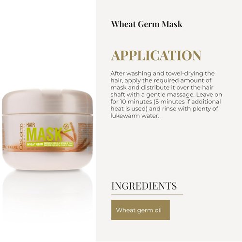 Salerm Nourishing Hair Mask - Deep Hydration & Shine - 6.74 Oz - With Wheat Germ for Damaged Hair