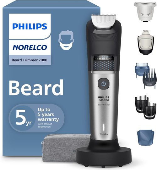 Philips Norelco Beard Trimmer 7000 - 100% Waterproof, 40 Length Settings, Detail & T-Blade Heads, BT7670/40