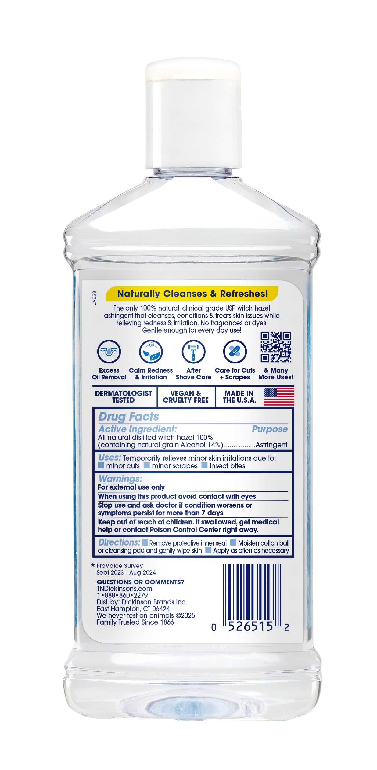 T.N. Dickinson's Witch Hazel 100% Natural Astringent for Face and Body, 8 fl oz