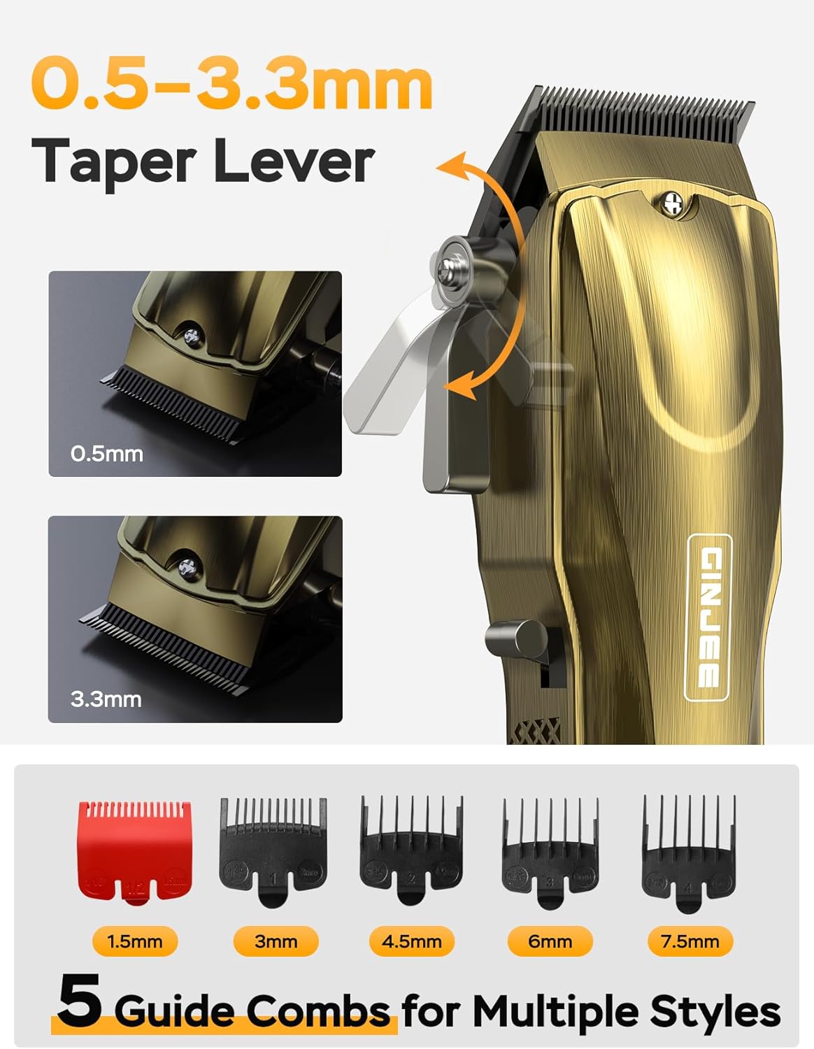 Skiennix Hair Clippers - Cordless & Corded Barber Clipper with 5Hrs Runtime & LED Display | Waterproof Gold Professional Hair Cutting Kit