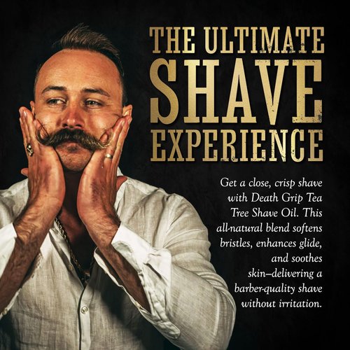 Death Grip Shave Oil - Tea Tree Pre-Shave Formula for Smooth Razor Glide | 3oz Bottle | Made in the USA