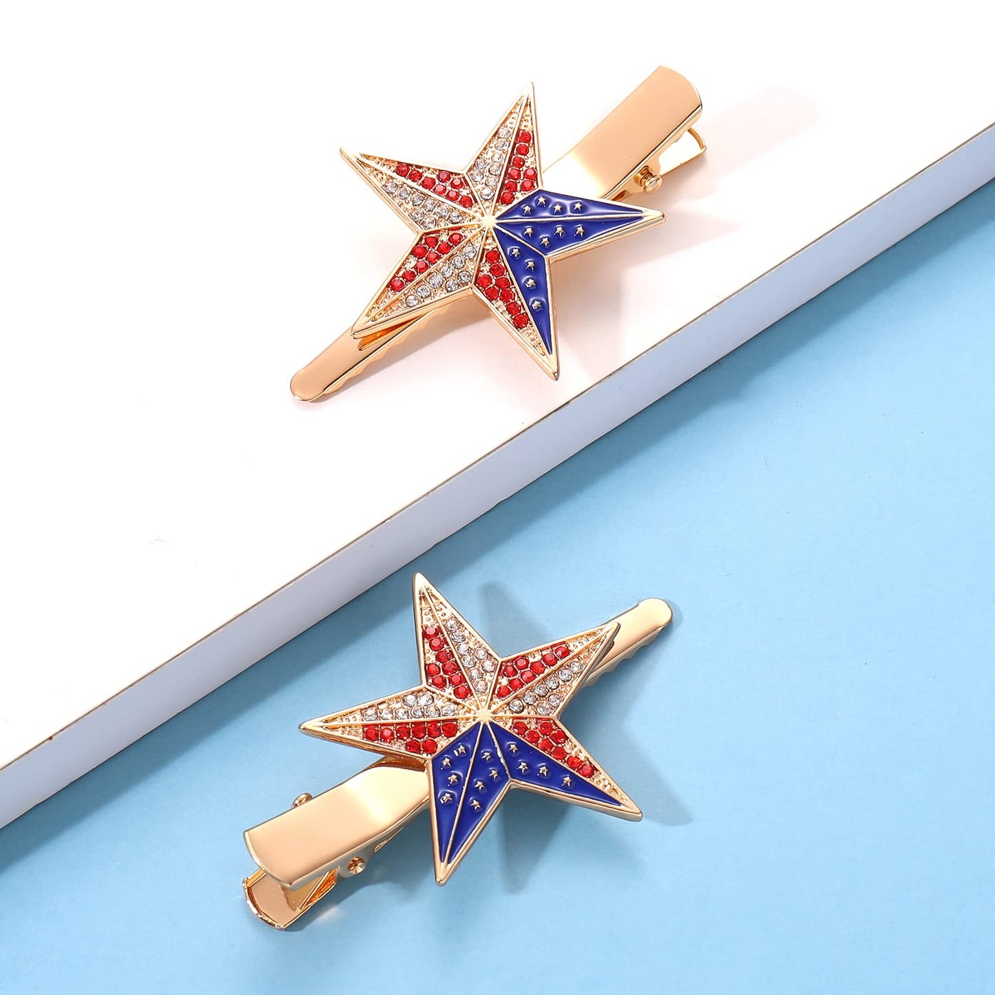 3 Pairs American Flag Hair Clips 4th of July Patriotic Hairpins for Women Rhinestone Enamel Heart Star Hair Barrettes Independence Day Hair Accessory Gifts (3 Pairs Rhinestone)