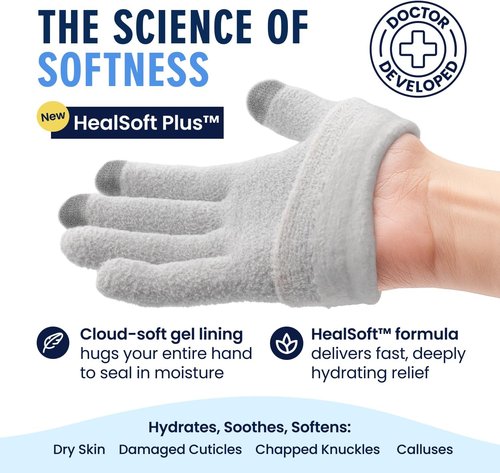 Dr. Frederick’s Moisturizing Gel Gloves - Deep Hydration & Fast Relief for Dry Hands - Touchscreen-Friendly, Mango Butter & Shea Butter
