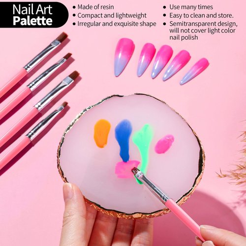 FANDAMEI Nail Art Brushes, Nail Brush Set With Nail Stand, Nail Holder For Painting Nails, Nail Art Tools, Nail Design Tools, 11PCS Nail Brushes For Nail Art, Nail Dotting Tool, Nail Art Palette, Pink