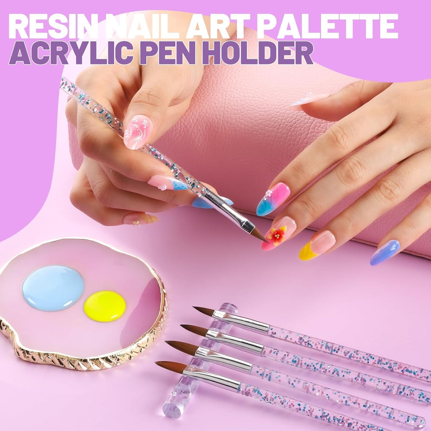 Teenitor Nail Art Tools Set, 23 Pcs Nail Art Brushes, 5 Pcs Nail Dotting Tool, 2 Set of Nail Stand, 100 Pcs Double-Sided Adhesive Tabs, Nail Art Palette, Brushes Holder for DIY Nail Art