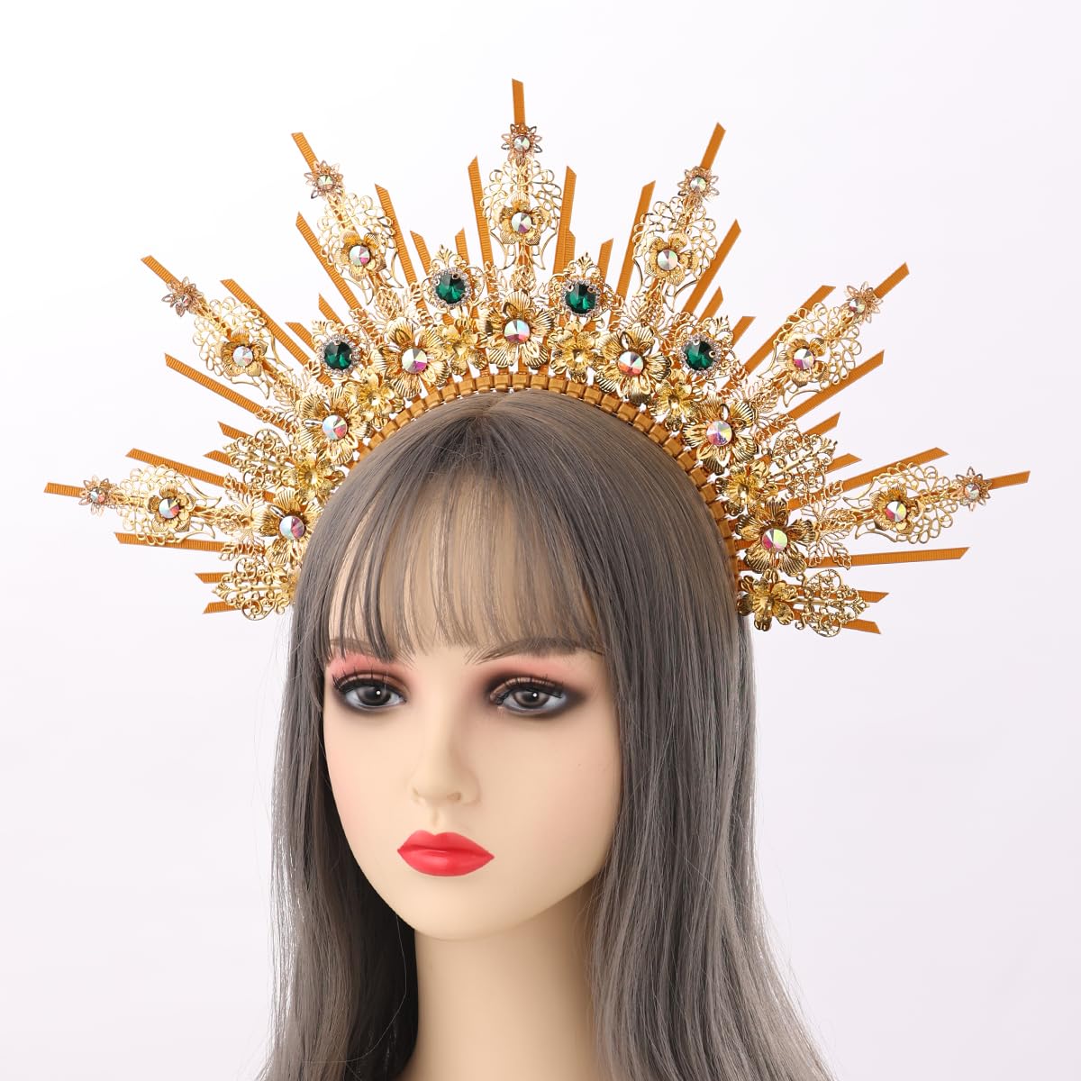 BLESSUME Goddess Gold Spike Halo Crown Headpiece NYLON ZIP TIE Wedding Bride Hair Band Tiara…