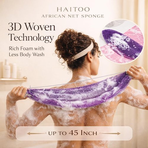 African Net Sponge | Authentic Exfoliating Body Back Scrubber - 3-Piece Set in Purple, Pink & Olive Green