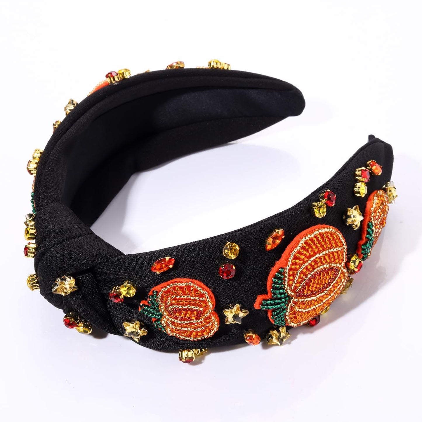 mokkia Thanksgiving Headband Fall Accessories for Women Beaded Turkey Maple Leaf Pumpkin Knotted Headband Jeweled Rhinestone Pearl Top Knot Headband Autumn Fall Outfit Gifts