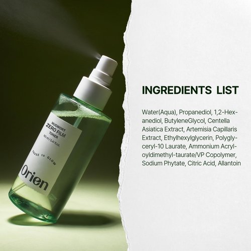 Orien Mugwort Zero Film Toner 5.41 fl.oz. 160ml ㅣpH5.5 Calming, Soothing, Hydrating Spray Toner