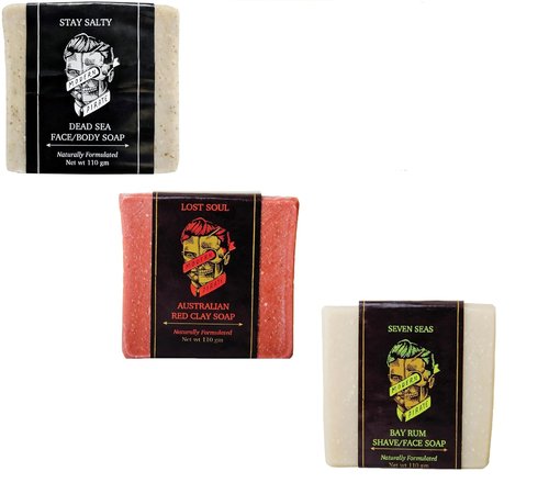 **DEAD SEA Face and Body Soap Trio - Australian Red Clay, Bay Rum Shave + Face Soaps | Smooth, Moisturize, Exfoliate | 3 x 110g Bars**
