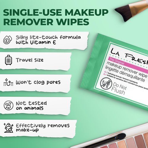 LA Fresh Makeup Remover Wipes - Vitamin E Infused for Face, Eyes & Lips | 200 Count Travel Pack