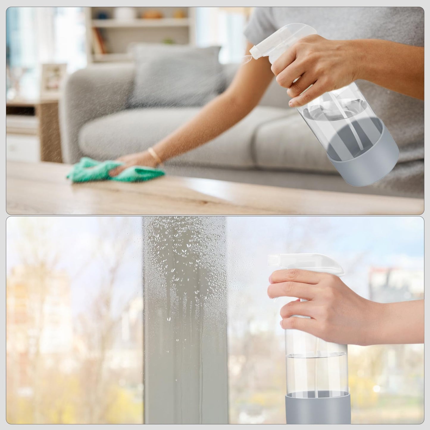 Worldgsb 2 Pack Glass Spray Bottles with Silicone Sleeve, 16 oz Empty Refillable Containers with Adjustable Spray Nozzles, Spray Bottles for Hair, Cleaning Solutions and Plants