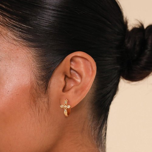 DREMMY STUDIOS Gold Dainty Huggie Hoop Earrings 18K Gold Plated Exquisite Open Tassel Dangle Charm Drop Sleeper Geometric Cross Coin Star Heart White CZ Simple Hypoallergenic Earrings for Women