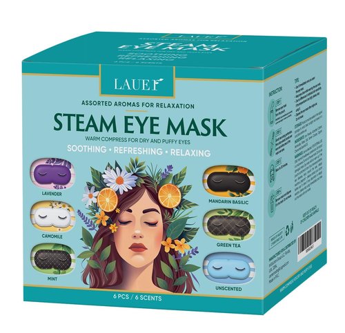 Heated Eye Steam Mask Dry Eyes Self Warm Compress for Dark Circles Puffiness Treatment Warming Eye Mask for Relaxation & Moist Heat Therapy Fatigue, Stress, and Migraine 6 Pack Aromas Home Spa