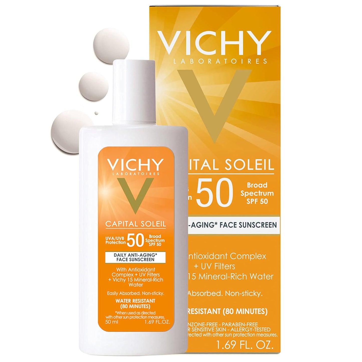 Vichy Capital Soleil Face Sunscreen SPF 50 - Anti-Aging Sunblock for Sensitive Skin | Travel Size, Oxybenzone Free