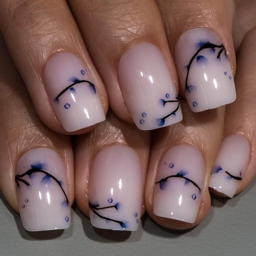 Curvlife Soft Gel Press On Nails Kit - 30pcs Full Cover False Blue and white porcelain Nail Tips Designs, Fake Nail with Nail Glue - Easy Application Nail Accessories for Women